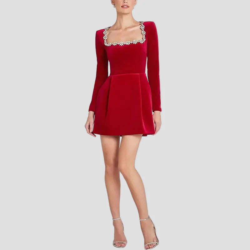 Emilia - Rochie din catifea decorată cu cristale